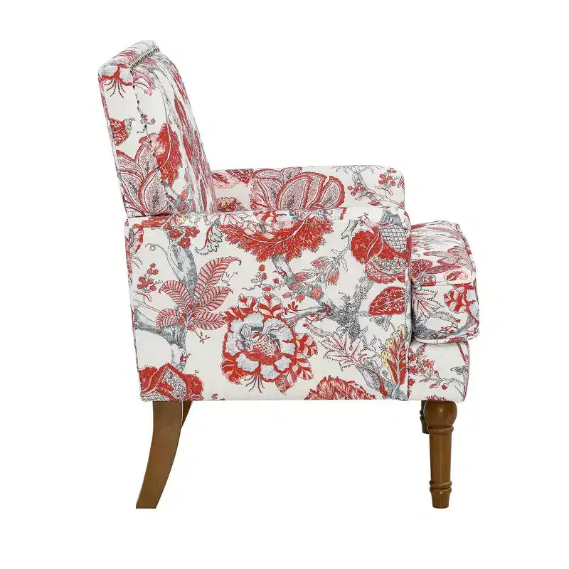 Sedia floreale con borchie, legno
