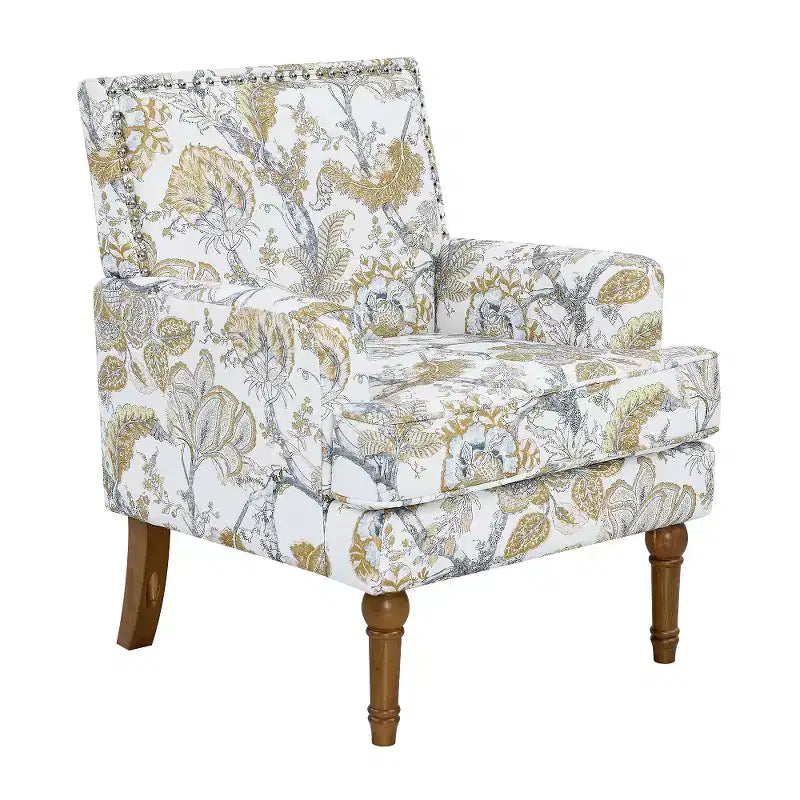 Sedia floreale con borchie, legno