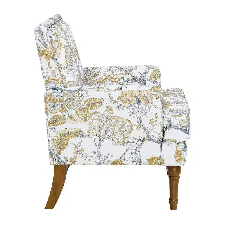 Sedia floreale con borchie, legno