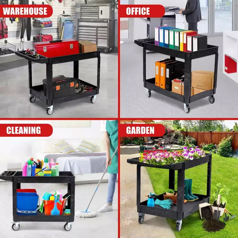 2 - Carrello multiuso con ruote a 360° e freni, 250 kg, maniglia per magazzino/garage/pulizia, 117*63,5 cm