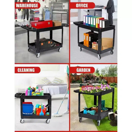 2 - Carrello multiuso con ruote a 360° e freni, 250 kg, maniglia per magazzino/garage/pulizia, 117*63,5 cm