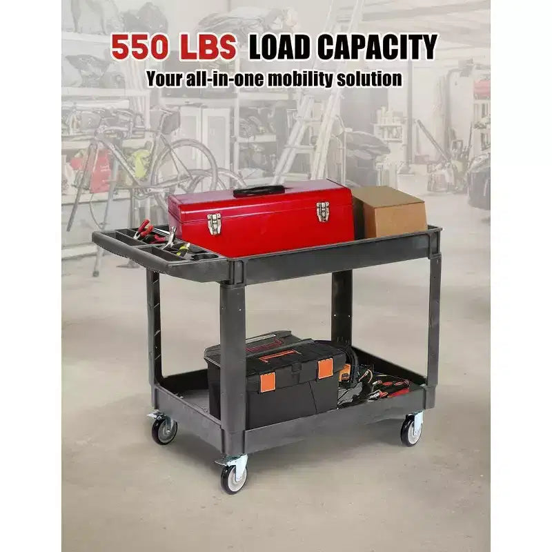 2 - Carrello multiuso con ruote a 360° e freni, 250 kg, maniglia per magazzino/garage/pulizia, 117*63,5 cm