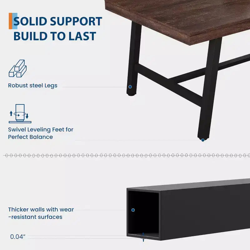 Tavolo da pranzo per 6-8 persone, tavolo da cucina lungo 180 cm con robusto metallo, per ufficio domestico