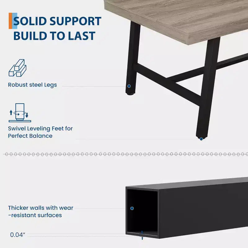 Tavolo da pranzo per 6-8 persone, tavolo da cucina lungo 180 cm con robusto metallo, per ufficio domestico