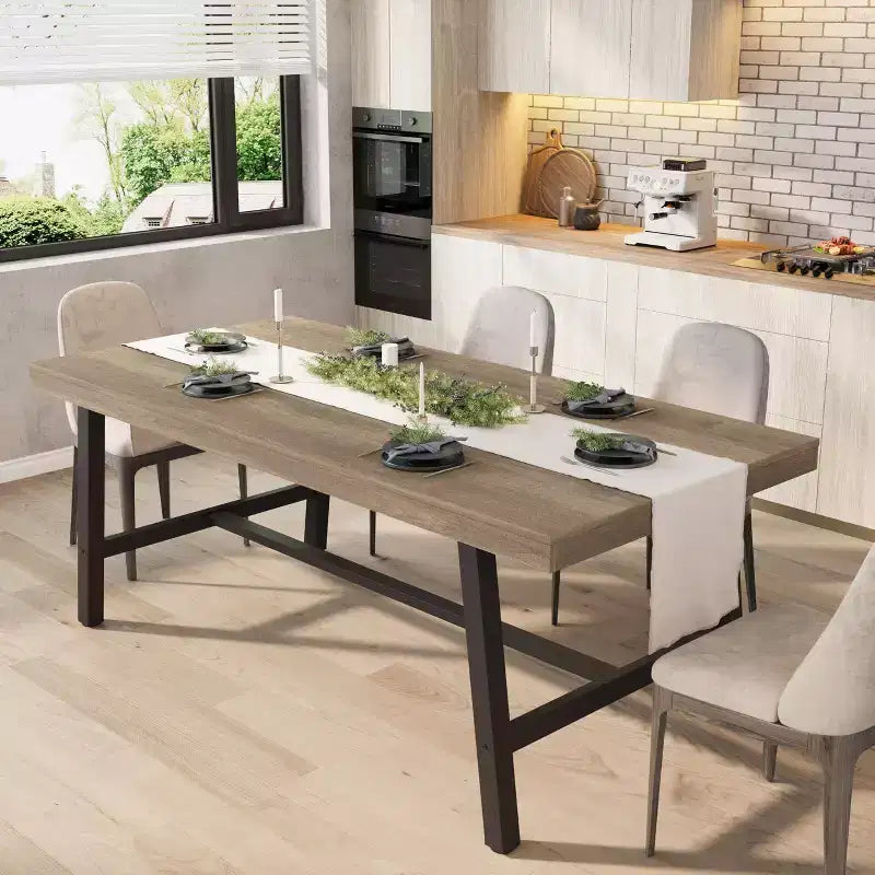 Tavolo da pranzo per 6-8 persone, tavolo da cucina lungo 180 cm con robusto metallo, per ufficio domestico