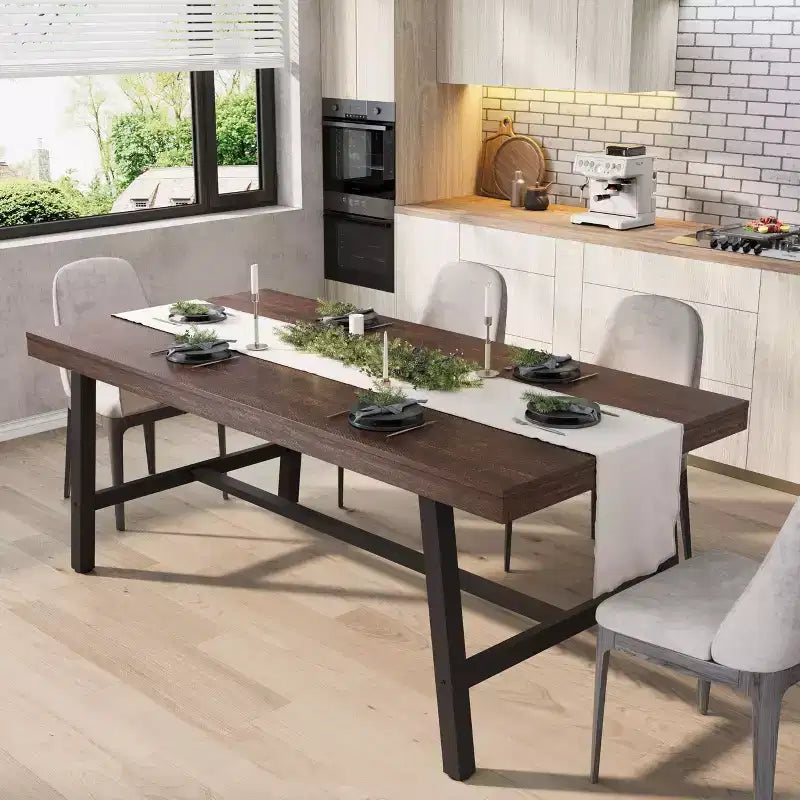 Tavolo da pranzo per 6-8 persone, tavolo da cucina lungo 180 cm con robusto metallo, per ufficio domestico