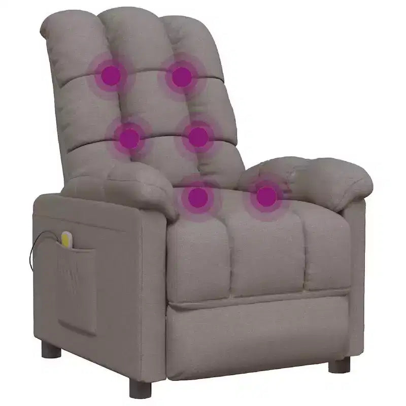 Poltrona massaggiante grigio chiaro (100% poliestere), legno, metallo