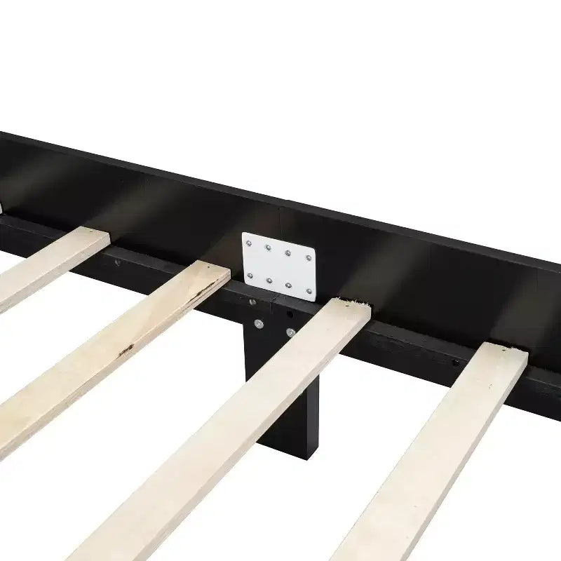 Letto in Legno con Testiera in Rattan Naturale e Supporto a Doghe in Legno, Facile da Montare