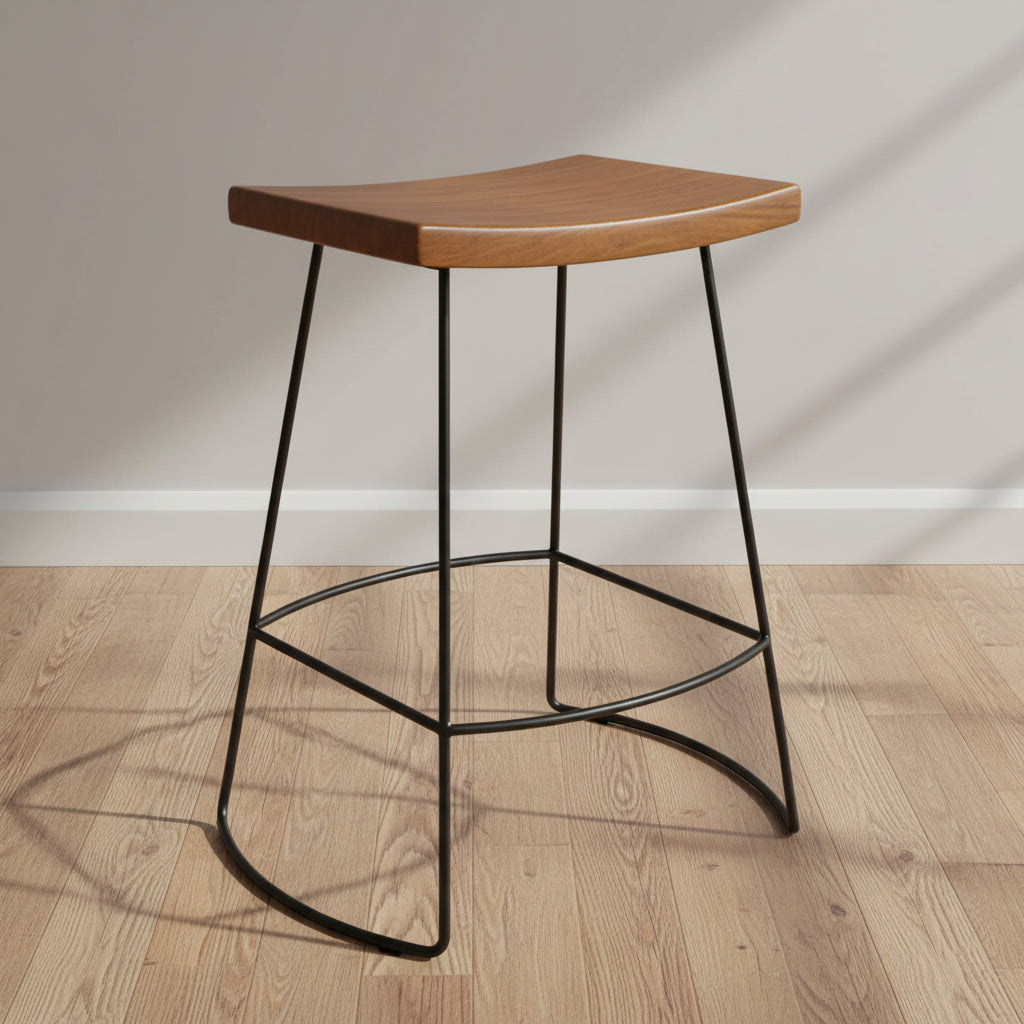 Carolina Living Set of 2 24" Portia Saddle Seat Counter Height Barstools Metal/Chestnut: Mango Wood, Dry Dust Care, No Back