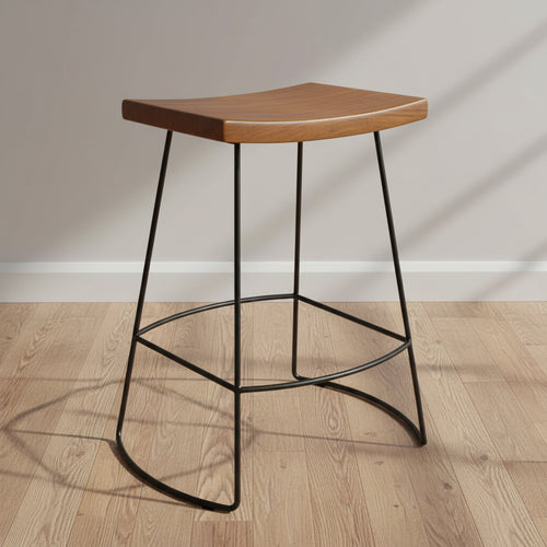 Carolina Living Set of 2 24" Portia Saddle Seat Counter Height Barstools Metal/Chestnut: Mango Wood, Dry Dust Care, No Back