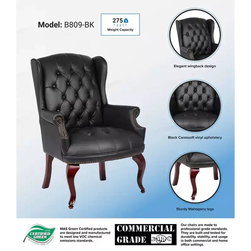 Sedia per gli ospiti tradizionale Wingback nera