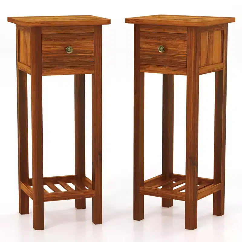 Tavolino in legno con cassetto e ripiano in legno di acacia Comodino piccolo