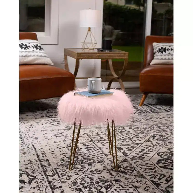 Piede Tondo in Pelliccia - Rosa con Oro Chiaro