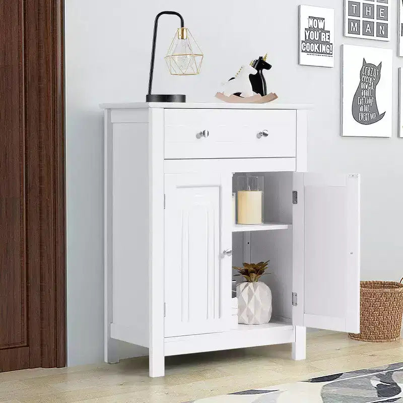 Mobiletto da Bagno Indipendente con Ampio Cassetto e Ripiano Regolabile Bianco