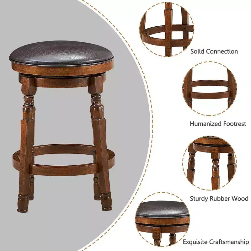 Sgabello da bar / cucina senza schienale, imbottito in pelle, 24''